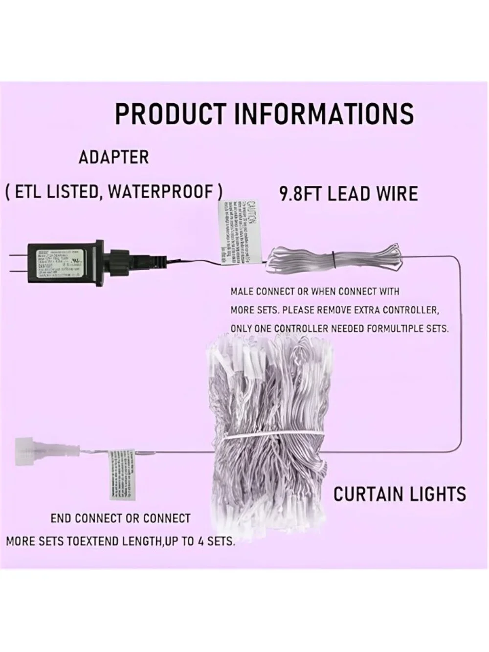 300 LED Christmas Curtain String Lights, Halloween Fairy Lights
